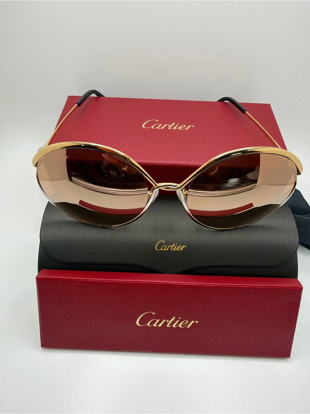 Cartier Gold Frame Sunglasses with Reflective Tinted Lenses